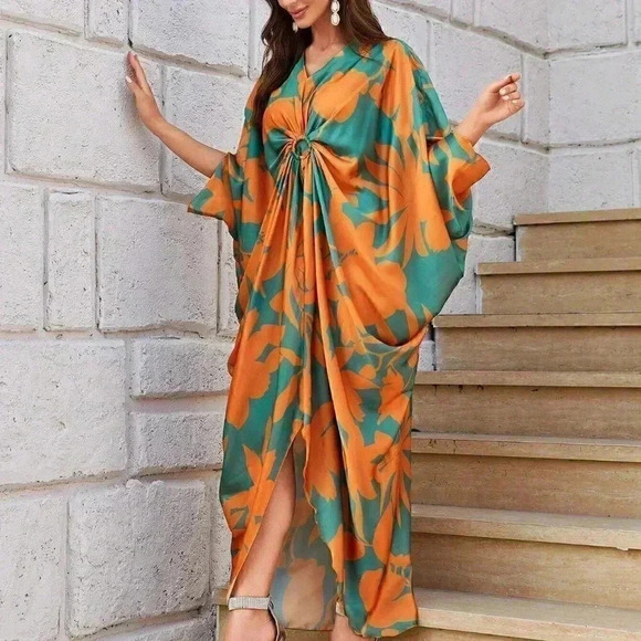 Boho Vacay Floral Print Batwing Sleeve Dress - Picture 1 of 5